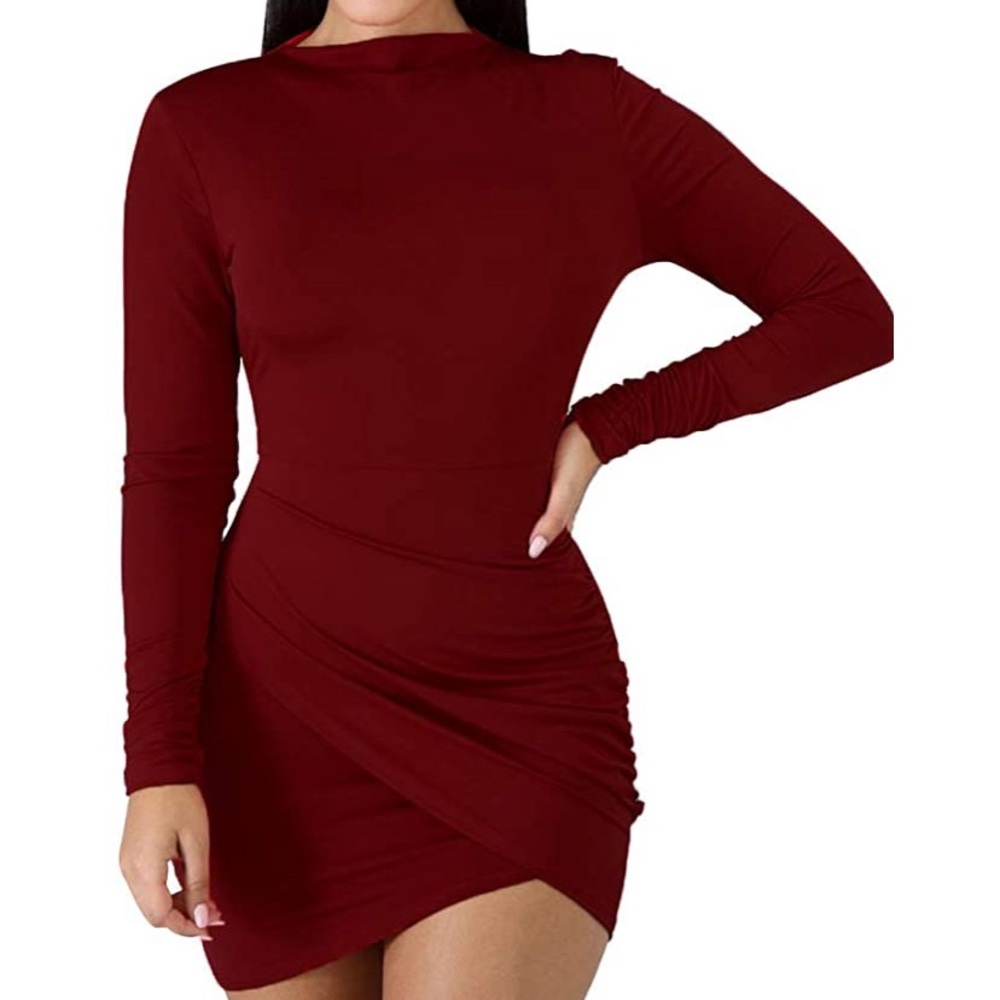 BORIFLORS Women’s Long Sleeve Bodycon Ruched Dress